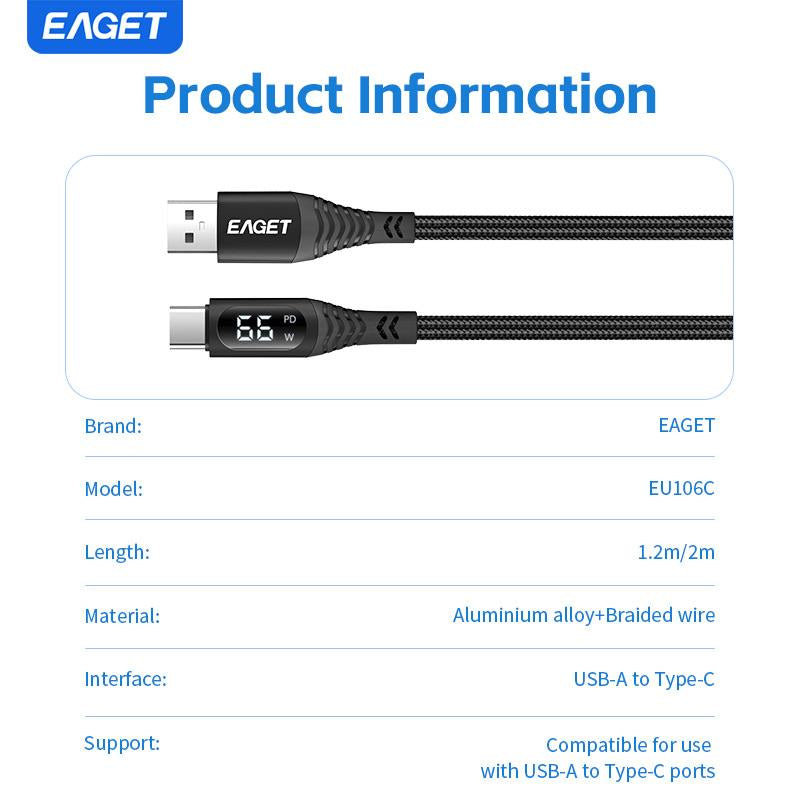 EAGET 66W Fast Charging USB-C Data Cable,Intelligent Digital Display Phone Charging Cable,Wear-Resistant Nylon Braided Durable Data Cable ,For Ip 12/13/14/15/16& Samsung/Android Cell Phone, Smartphone Accessories,Dealsforyoudays