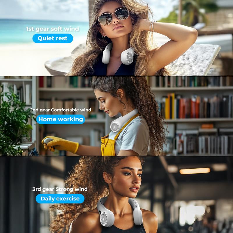 Frsara Neck Fan, Portable Neck Fan with LED Display, 360° Cooling, 3-Speed Adjustment & Whisper-Quiet Operation, Twistable, Rechargeable, Gift for Women Men, Outdoor Indoor as Travel Essential