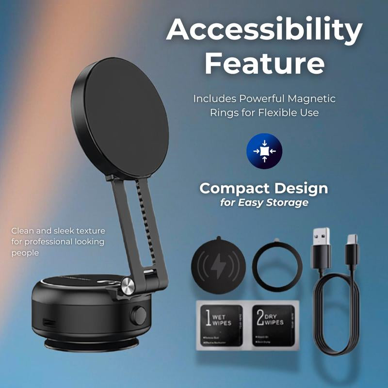 Electronic Vacuum Magnetic Car Phone Holder, Dual-Side Telescopic Adjustment,Folding,Metal, Smartphone Accessories Mount