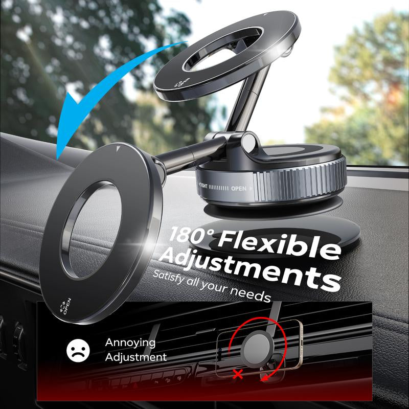 Magnetic Phone Mount, Suction Car Phone Holder, Vacuum Phone Mount with One-Step Lock, Compact & Stable Design for Car Accessories
