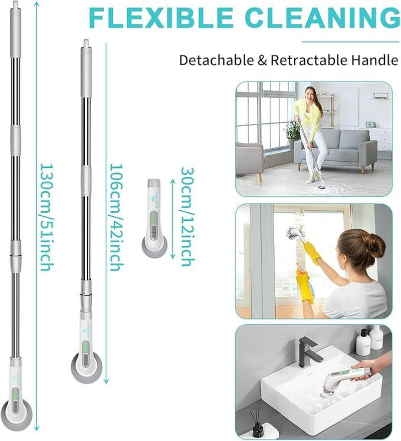 Electric Spin Scrubber, Cordless Shower Scrubber Full-Body IPX7 Waterproof, Electric Cleaning Brush with 4 Replaceable Brush Headsand 3 Adjustable Extension Handle, 2-Speed for Bathroom, Kitchen, Toilet, Window, Pool, Dealsforyoudays