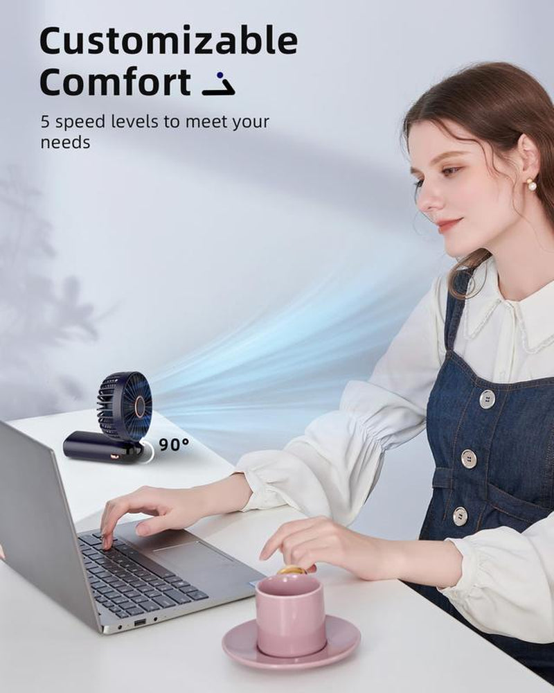 Tiktok Shop Summersale Portable Handheld Fan, 4000Mah Battery Operated with LED Display, 3-In-1 Personal Small Fan for Handheld/Neck/Desk, 90 Foldable with Base, 5 Speed Lash Makeup Fan,8 Hours, for Dorm Bedroom Offic