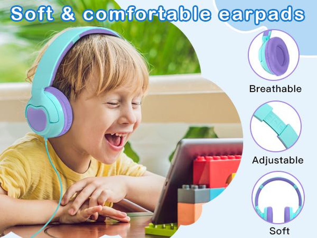 ZIHNIC R2 Wired Kids Headphones, Safe 85Db Volume Limit for Boys & Girls, Comfortable Earpads, Foldable Design for School, Tablets, and Travel-Red Earbuds Headset