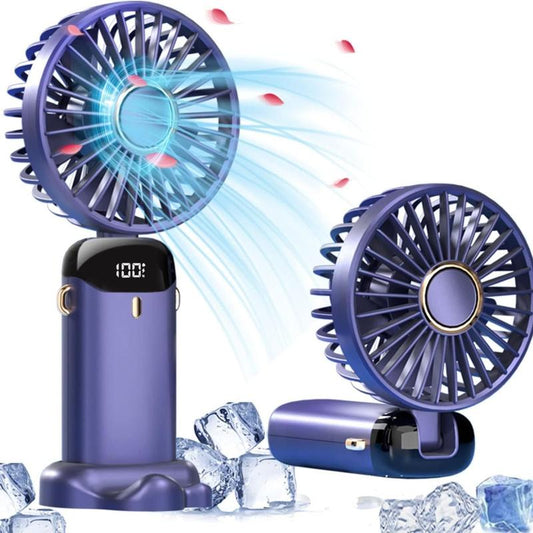 Tiktok Shop Summersale Portable Handheld Fan, 4000Mah Battery Operated with LED Display, 3-In-1 Personal Small Fan for Handheld/Neck/Desk, 90 Foldable with Base, 5 Speed Lash Makeup Fan,8 Hours, for Dorm Bedroom Offic