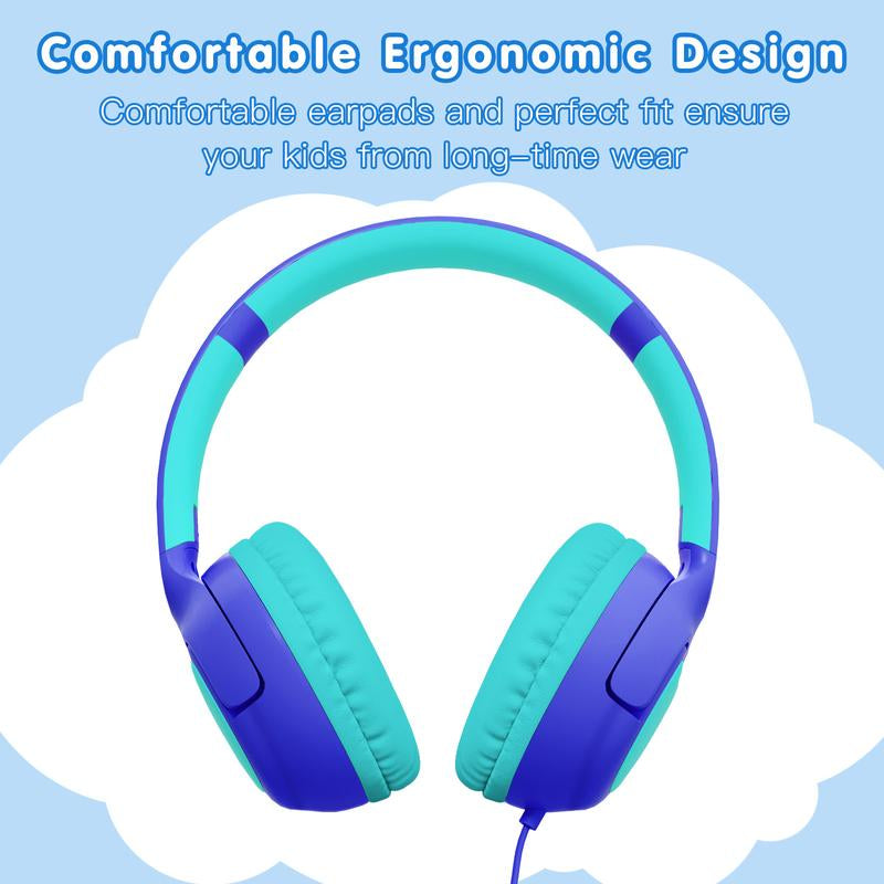 ZIHNIC R2 Wired Kids Headphones, Safe 85Db Volume Limit for Boys & Girls, Comfortable Earpads, Foldable Design for School, Tablets, and Travel-Red Earbuds Headset