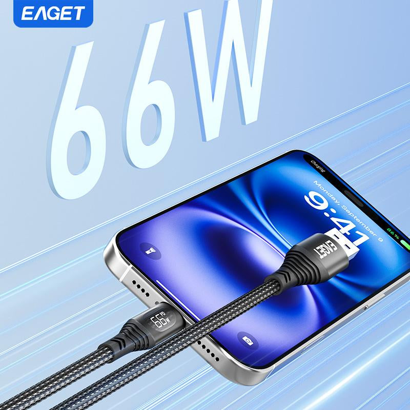 EAGET 66W Fast Charging USB-C Data Cable,Intelligent Digital Display Phone Charging Cable,Wear-Resistant Nylon Braided Durable Data Cable ,For Ip 12/13/14/15/16& Samsung/Android Cell Phone, Smartphone Accessories,Dealsforyoudays