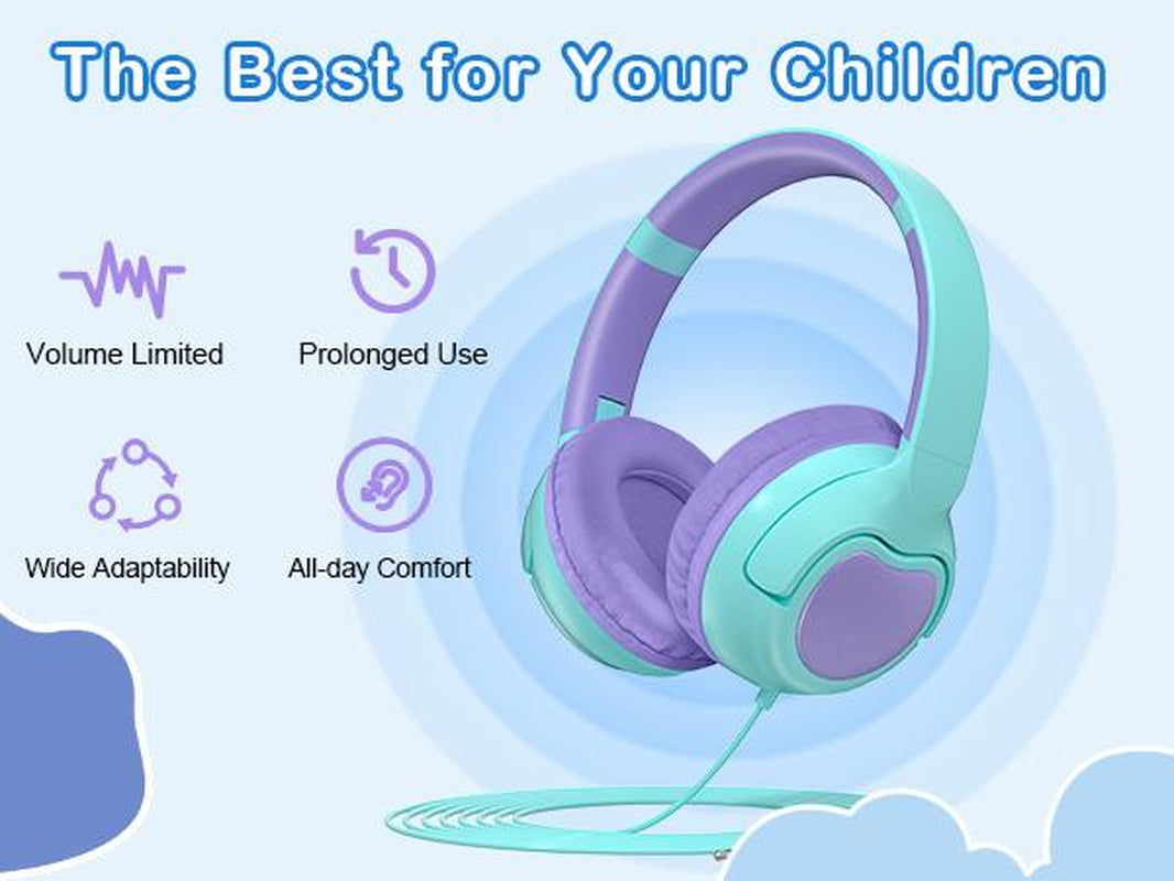 ZIHNIC R2 Wired Kids Headphones, Safe 85Db Volume Limit for Boys & Girls, Comfortable Earpads, Foldable Design for School, Tablets, and Travel-Red Earbuds Headset