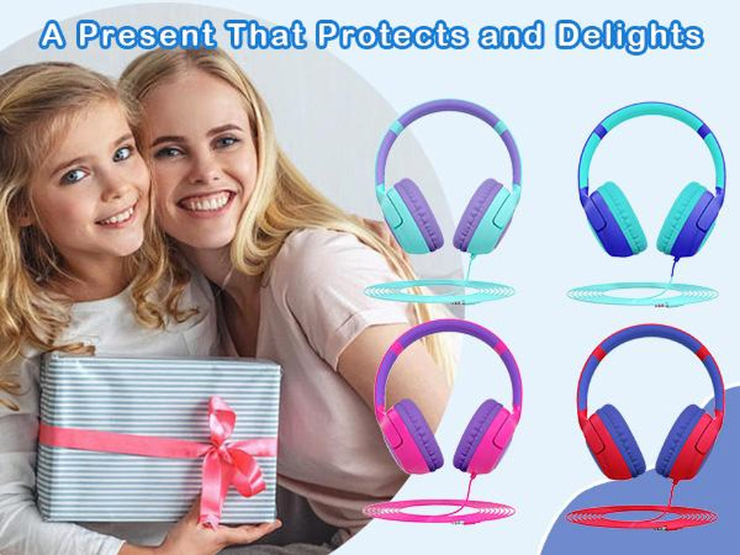 ZIHNIC R2 Wired Kids Headphones, Safe 85Db Volume Limit for Boys & Girls, Comfortable Earpads, Foldable Design for School, Tablets, and Travel-Red Earbuds Headset