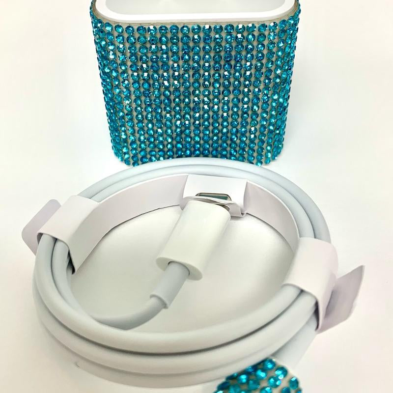 Blinged Out Lightening Cable and Charging Block Charger Usb Smartphone Mobile Electronic Cellphone