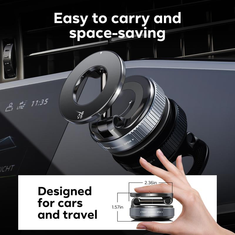 Magnetic Phone Mount, Suction Car Phone Holder, Vacuum Phone Mount with One-Step Lock, Compact & Stable Design for Car Accessories