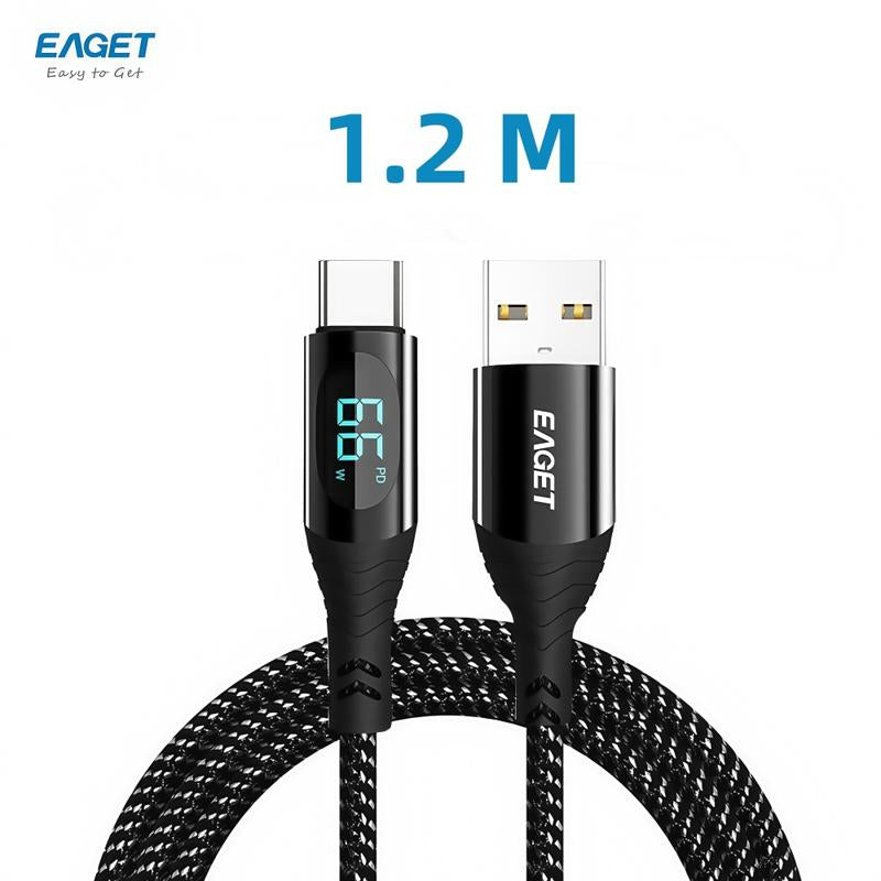 EAGET 66W Fast Charging USB-C Data Cable,Intelligent Digital Display Phone Charging Cable,Wear-Resistant Nylon Braided Durable Data Cable ,For Ip 12/13/14/15/16& Samsung/Android Cell Phone, Smartphone Accessories,Dealsforyoudays