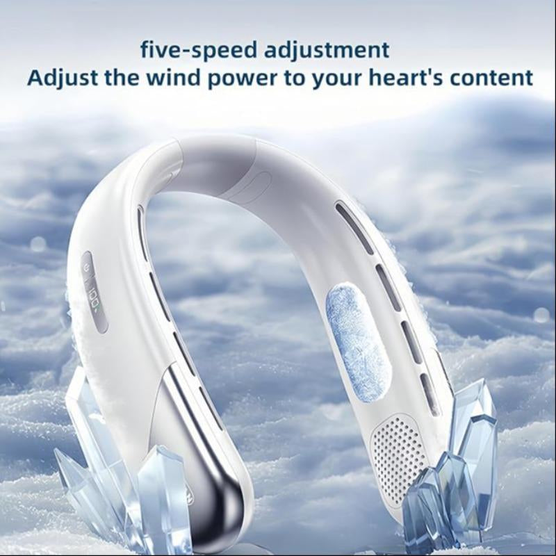 Portable Neck Hanging Fan, USB Rechargeable Wearable Personal Neck Cooling Fan, 5 Speeds, Digital Display, Hands-Free Cooler for Outdoor Travel Indoor