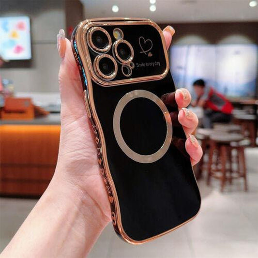 For Iphone 16 Pro Max 15 14 13 12 Magnetic Soft Wave Frame Curly Shape Love Heart Plating Girls Case