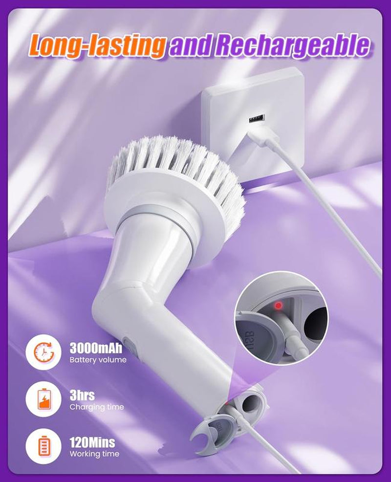 Electric Spin Scrubber, Cordless Shower Scrubber Full-Body IPX7 Waterproof, Electric Cleaning Brush with 4 Replaceable Brush Headsand 3 Adjustable Extension Handle, 2-Speed for Bathroom, Kitchen, Toilet, Window, Pool, Dealsforyoudays