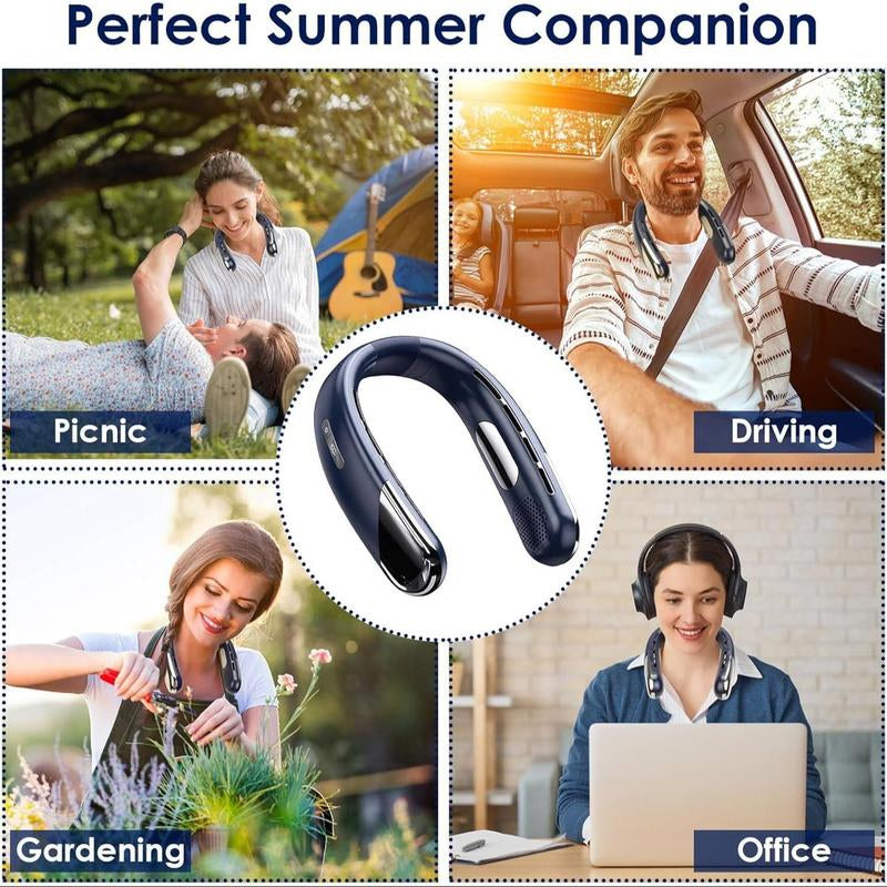 Portable Neck Hanging Fan, USB Rechargeable Wearable Personal Neck Cooling Fan, 5 Speeds, Digital Display, Hands-Free Cooler for Outdoor Travel Indoor